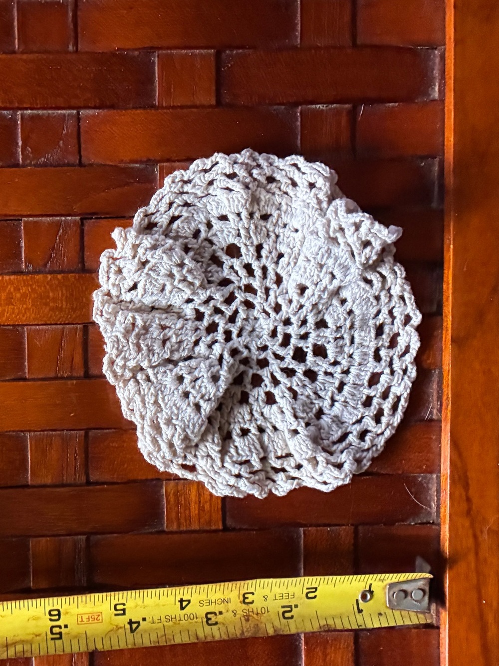 Vintage Handmade Small Ruffled Crochet Doily 5.5" Ecru Cream Coaster Mat